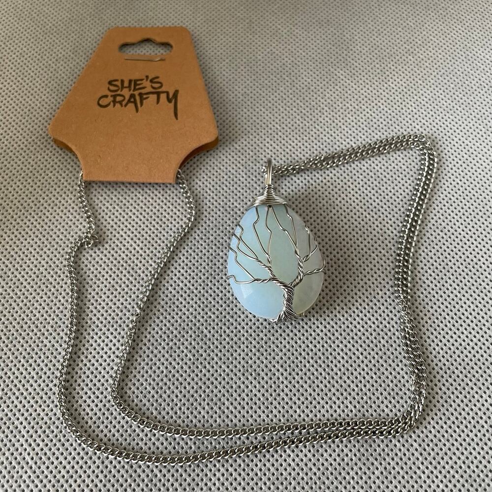 Tree Of Life Necklace Teardrop Opal & Stainless Steel